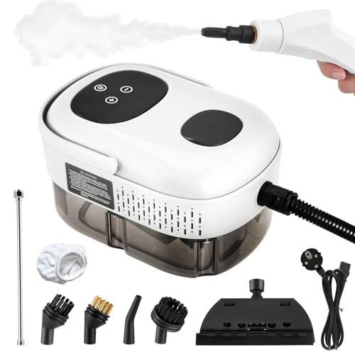 Nettoyeur Vapeur Portable 1100ML, 2500W Nettoyer à Vapeur à Main avec 9 Accessoires, 3,0 bar Steam Cleaner, Pression de Vapeur avec 3 Têtes de Brosse pour...