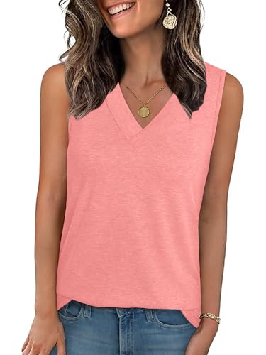 GKBK Tank Tops for Women Loose Fit Sleeveless Tops Tunic Tops Flowy Tank Shirt V Neck T Shirts Casual Summer Spring Beach Vacation Outfits Coral L