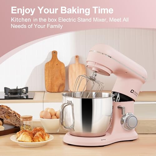 Image of Kitchen in the box 7QT 900W 10-Speed Stand Mixer, Tilt-Head Kitchen Electric Mixer with Dough Hook, Whisk & Flat Beater(Rose pink)