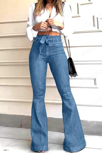 yoeasy Women's Flare Bell Bottom High Waist Jeans Vintage Wide Leg Jeans Stretchy Denim Pants with Belt2