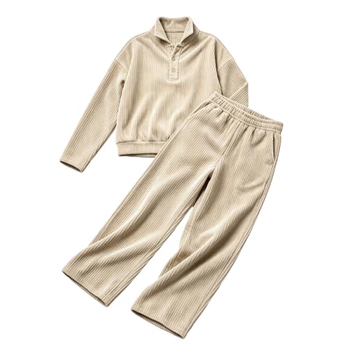 Aniywn Womens Sweatsuits 2 Piece Set Half Button Corduroy Travel Outfits | Tracksuits For Women Set Y2k Fall Matching Lounge Set Travel Clothing Stand Collar Half Button Top Wide Leg Pant Tracksuit - image 3