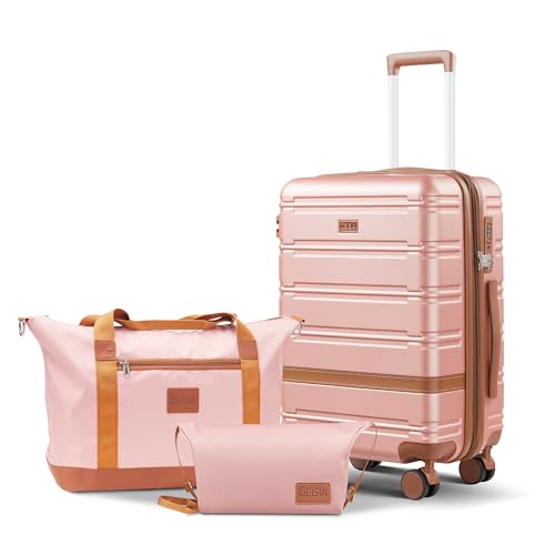 Image of NEISIA carry on Luggage Sets,20 Inch Expandable with TSA Lock Carry-on suitcases with spinner wheels,Hard Shell Travel Luggage airline approved (Pink, 3 Piece Sets (20 /DB /TB))
