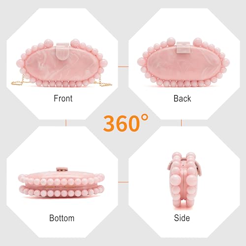 Image of Clutch Bag for Women Oval Beads Purse Wedding Prom Party Marble Texture Acrylic Evening Bag Shoulder Crossbody Bag