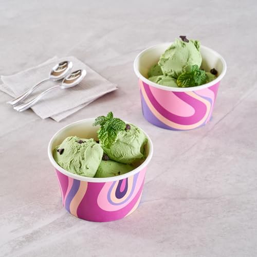 Image of Coppetta 8 Ounce Dessert Cups, 200 Greaseproof Ice Cream Cups - Lids Sold Separately, For Hot And Cold Foods, Midnight Groove Paper Yogurt Bowls, Disposable, Sturdy - Restaurantware