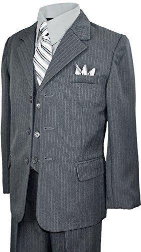 Boys Pinstripe Suit in Grey with Matching Tie Size 18