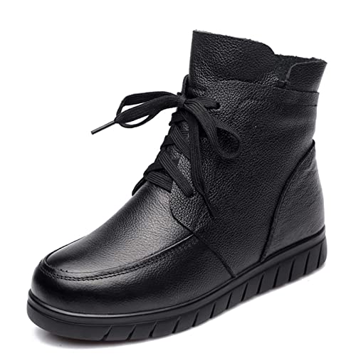 Bottes de neige femme chaudes en cuir et fourrure contre les pieds froids