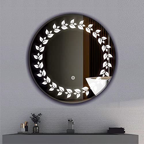 Image of LED Mirror Glass Bathroom Wall - Decorative Led Mirror with Touch Sensor Lights Cabinet Vanity Wall Design Darpan Full Length for Home (21x21 Inch Round DH12)