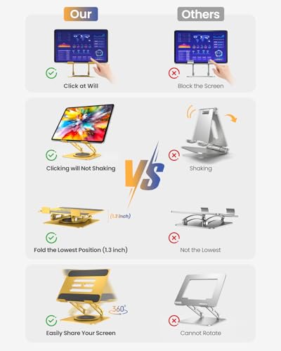 Image of LOXP Metal Tablet Stand, 360 Rotating iPad Stand with Heavy-Duty Base, Tablet Holder Compatible with 4.0-16.9 inch Device, iPad Pro Air Mini, Kindle, Surface Tablet, Portable Monitors - Gold