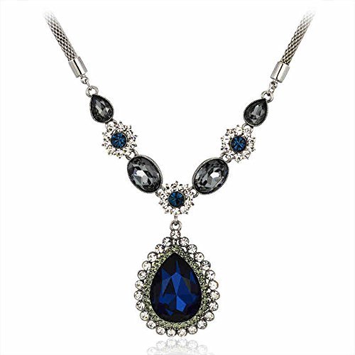 KARMO Australia Crystal Teardrop Pendant Necklace Saphire Blue for Wedding Prom