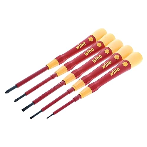 Image of Wiha PicoFinish Insulated Precision Screwdriver Set, 5-Piece Kit | 1000V VDE certified, PicoFinish precision grip, hex torque control, tested to 10,000 volts, made in Germany