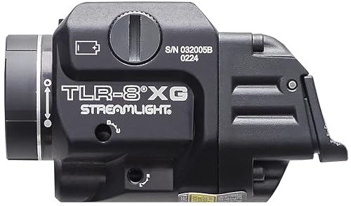 Image of Streamlight 69434 TLR-8A G Flex 500-Lumen Low Profile Pistol Light with Integrated Green Aiming Laser for Select Handguns, Includes Rear Switches, Mounting Kit, and Keys, Black