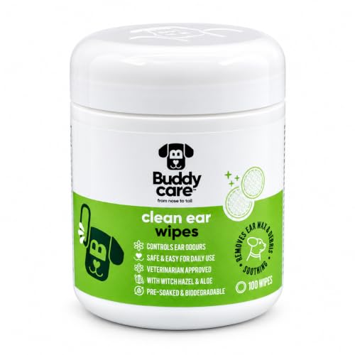 Buddycare Dog Ear Cleaner Dog Wipes 100 pre-soaked Biodegradable pet ear wipes. Pet Wipes Cleaner Solution Stops Itching & Waxy Ears