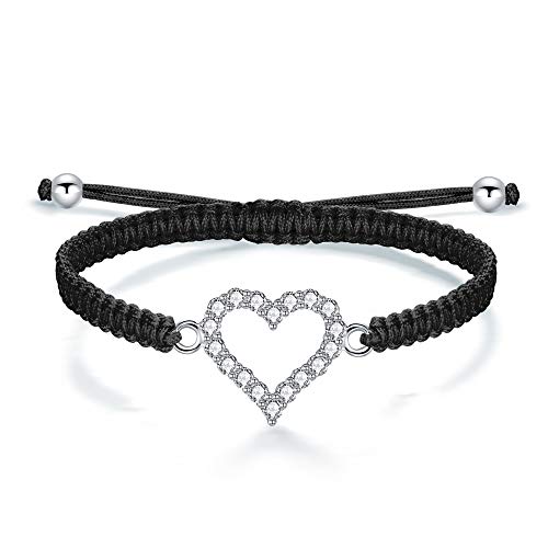 J.Endéar Hartarmband ingelegd met zirkon, handgemaakte gevlochten filigraan touwarmband met 925 sterling zilver liefde hartvormige charme voor vrouwen meisjes