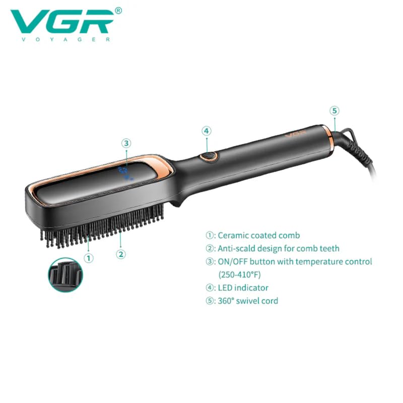 VGR V-560 Professional Hair Straightening Brush 59W, Hair Straightening Comb For Women, Fast Heating, Ionic Care, 5 Heat Settings, Hair Straightener, Hot Brush, Get Naturally Straight Hair in 5 Mins 5 41JBLHcKvPL