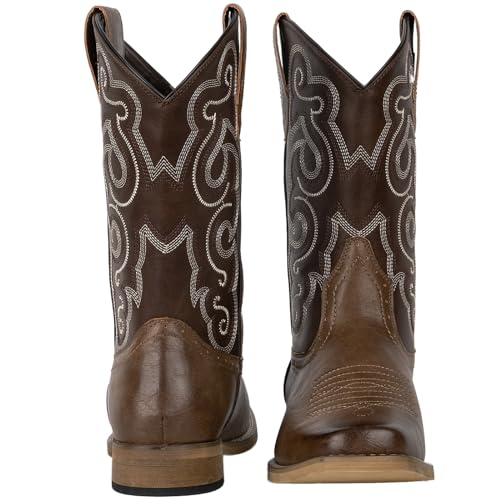 J's.o.l.e Mens Cowboy Boots Square Toe Western Boots Pull on Silp Resistant Brown Work Boots2