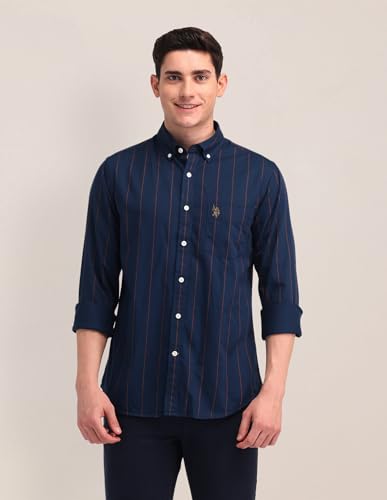 Image of U.S. Polo ASSN. Striped Slim Fit Formal Shirts for Men - 100% Cotton, Full Sleeve Mens Casual Shirts