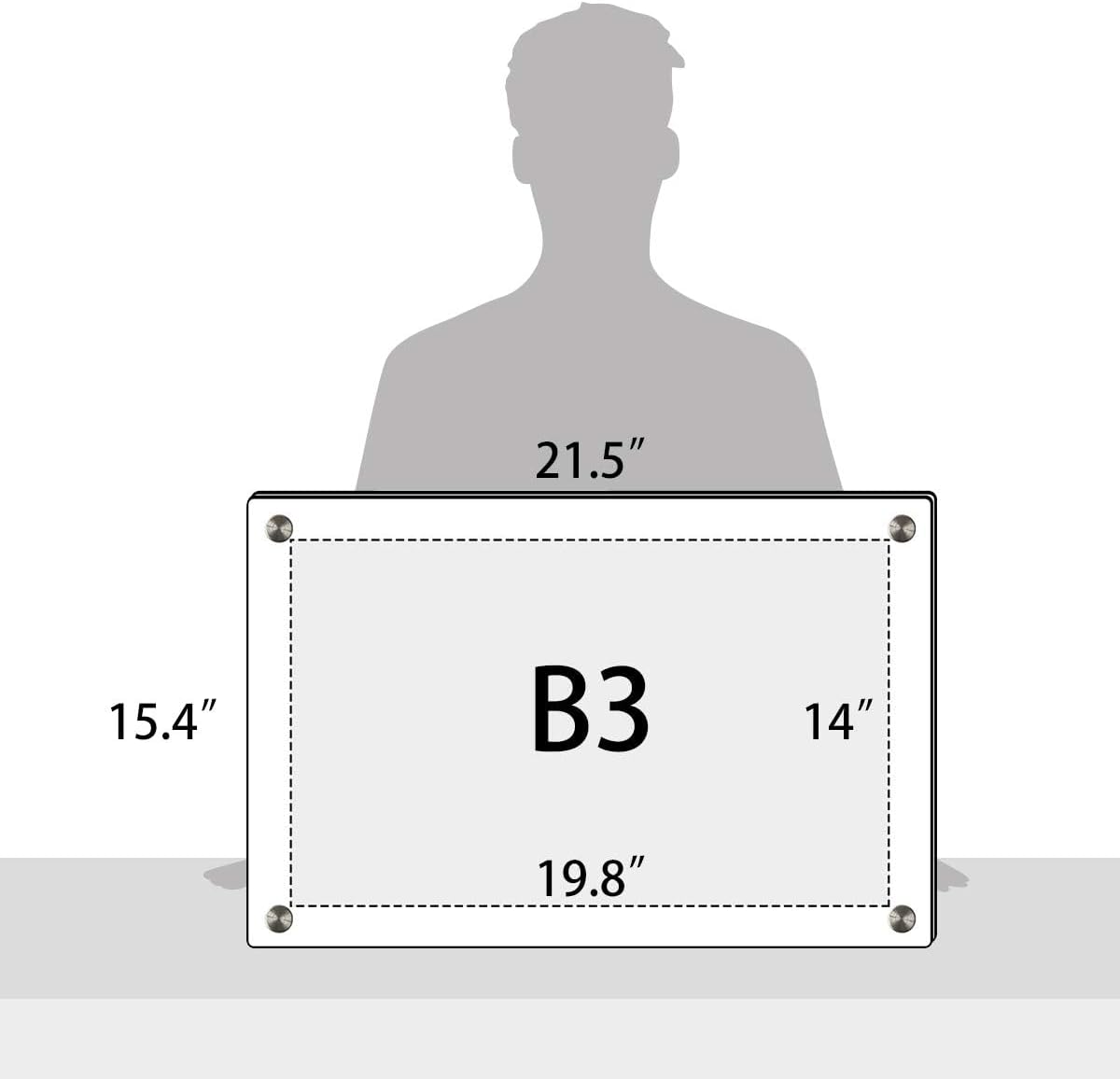 NIUBEE Clear Acrylic Wall Mounted Picture Frame B3 Size, 14x20 Inch Beveled Desktop Frameless Plexiglass Photo Photography Display with Included Hanging Hardware