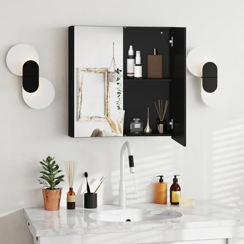 LIFEZEAL Armario con Espejo de Baño, Armario de Pared con 2 Puertas y 2 Estantes, Mueble de Inodoro Colgante, 62 x 11,3 x 65 cm, para Cuarto de Baño y Dormitorio (Negro) - imagen 7