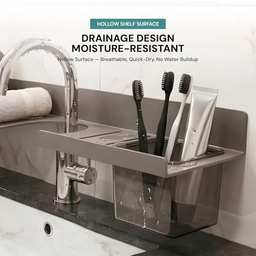 Image of MIORAH 2feet Bath Shelves for Wash Basin | Bathroom Organiser Without Drill Self Adhesive| Tooth Brush Holder Bathroom Accessories & Stand Grey