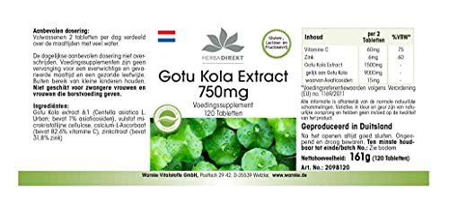 Gotu Kola 750mg - extrait à haute dose - végétalien - 120 comprimés - avec zinc et vitamine C | Warnke Vitalstoffe - Qualité des pharmacies allemandes – vue 7
