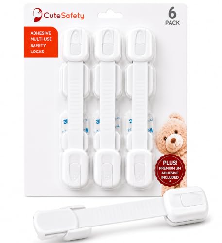 Image of CUTESAFETY Cabinet Locks Baby Proofing, Child Proof, 6 Pack, White | Child Locks for Cabinets and Drawers, Baby Cabinet Locks with Strong Adhesive, Easy Tool-Free Installation, Adjustable