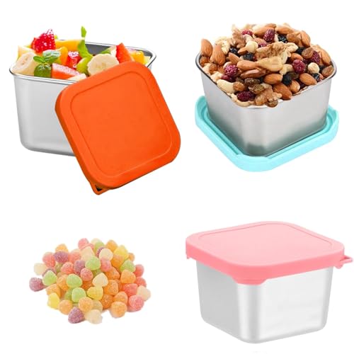 Dwitkul 3 Pièces Petite Boites Alimentaires Inox 180ml Hermetiques Récipient à Sauce Mini Contenant de Vinaigrette Portables avec Couvercle en Silicone pour...