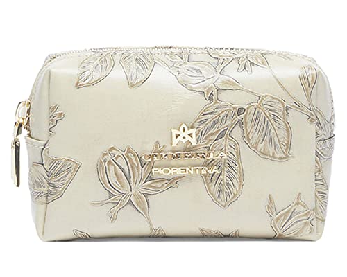Cuoieria Fiorentina Italian Tooled Leather Cosmetic Case (Small, Cream)