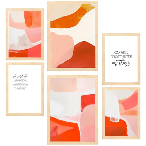 Cadre en bois clair avec affiche abstraite orange et rouge pour relooker un mur vide