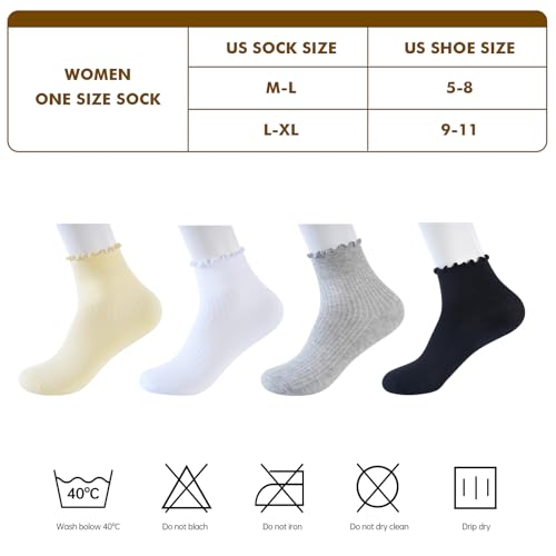 6 Pairs Cotton Ruffle Socks Women, Cute Breathable Frilly Casual Ankle Socks2