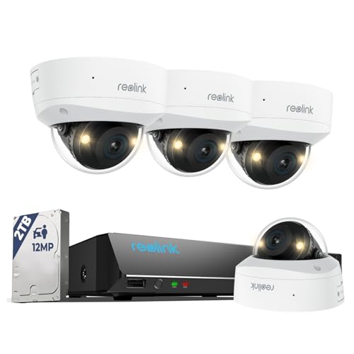 Reolink 12MP PoE Überwachungskamera Set mit 4X IK10 vandalensichere Aussenkameras, 145° Weitwinkel, Farbnachtsicht, Personen-/Fahrzeug-/Tiererkennung, 2-Wege-Audio, 8CH NVR mit 2TB HDD, RLK8