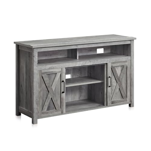 BELLEZE Modern 48 Inch Barn Door Wood TV Stand & Media Entertainment Center Console Table for TVs up to 50 Inches with Two Open Shelves and Cabinets - Corin (Gray Wash)
