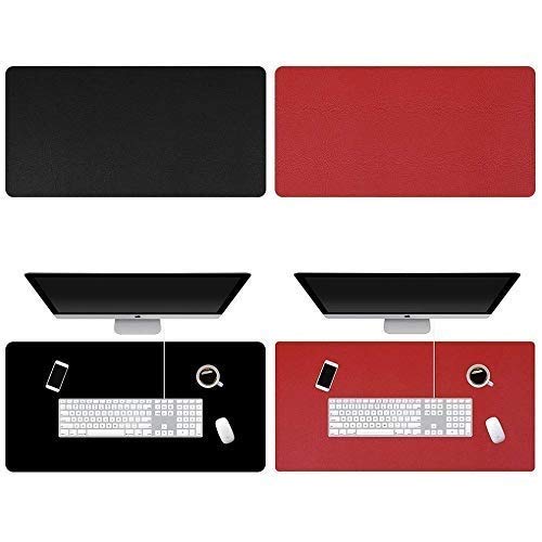 NJ PU Leather Desk Blotter,Laptop Desk Mat, Dual-Sided (Black/Red), Non Slip blotter with Comfortable Writing Surface Waterproof, Mouse Pad for Desktops and Laptops, Gaming Mouse Pad: 88x44 cm