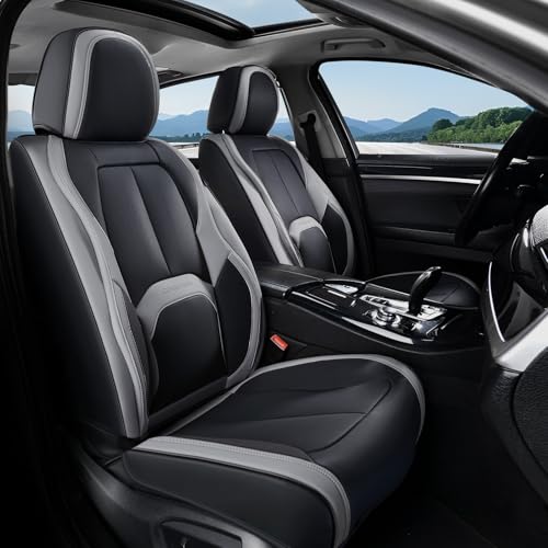 Image of Coverado Seat Covers, Premium Nappa Leather Car Seat Covers Front Seats, Waterproof Car Seat Protector with Lumbar Support, Front Driver Seat Covers Universal Fit for Most Cars (Black&Gray)