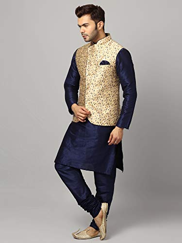 Image of Uri and MacKenzie Men's Silk Blend Kurta Churidar Pyjama with Stylish Nehru Jacket