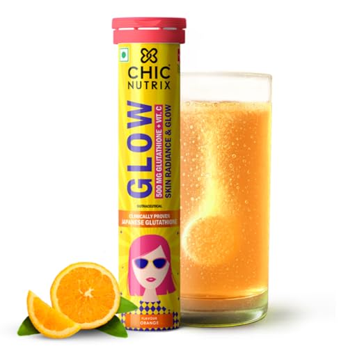 Chicnutrix Glow Glutathione Effervescent Tablets with Vitamin C |Japanese Glutathione 500mg For Radiant, Even-Toned and Glowing Skin | Sugar-Free| Orange Flavour | 20 Tablets Chicnutrix Glow Glutathione Effervescent Tablets with Vitamin C |Japanese Glutathione 500mg For Radiant, Even-Toned and Glowing Skin | Sugar-Free| Orange Flavour | 20 Tablets