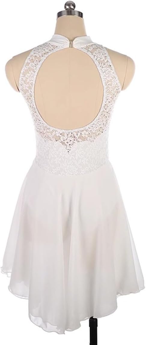 Women's Adult Figure Ice Skating Dress High Collar Sleeveless Lace Leotard Gymnastic Roller Skating Dance Costume