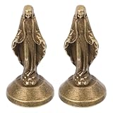 BAZEITFLOW 2 Stück Messing Miniatur Marienstatue 4,8cm Katholische Tischdekoration für Altar Religiöse Metallfigur für Kirche und Zuhause