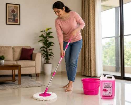 Image of FRESSY Disinfectant Floor Cleaner Liquid 5L - Rose Blossom Multi-Surface Cleaner for Bathroom, Tiles, Marble, Granite & Mosaic | Kills 99.9% Germs | Long Lasting Fragrance