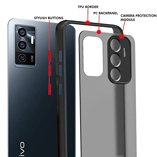 Image of WOW IMAGINE Vivo V23E 5G | Vivo Y75 4G Translucent Hybrid Back Cover Case | Smoked Matte Back | 360 Degree Protection | with Camera Bump | Protective Hard Case (Black Bumper)