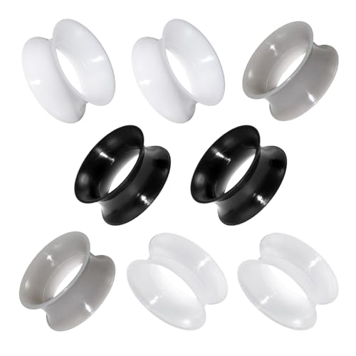 8PCS Thin Silicone Ear Gauges for Plugs Gauge Tunnels Double Flared Flexible Flesh Stretchers Expander Black White for Women Men