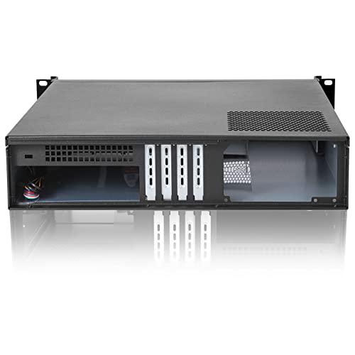 Gabinete Rackmount para Servidor 2U MicroATX / Mini-ITX, profundidad corta, con 1 bahía de 5.25", 3 bahías internas de 3.5" y 2 de 2.5", soporte para fuente ATX y ventilador de 120 mm o 80 mm miniatura 6