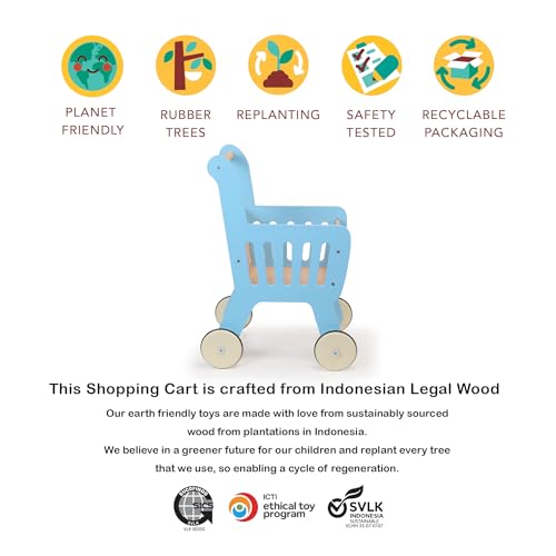 Mentari Toys - Shopping Cart - Wooden Shopping Cart with Extra Storage - Perfect Role Play Toy, Promotes Creativity and Imagination for Boys and Girls - Age 3+