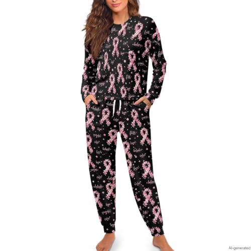 Image of Womens Pajama Sets 2 Piece Pjs Lounge Sets Long Sleeve Sleepwear Crew Neck Pullover Top with Long Pants