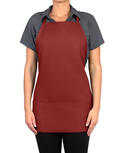 Kng 3 Pocket Adjustable Bib Apron, 27 Inch, Burgundy, Pack Of 60 #TOP6
