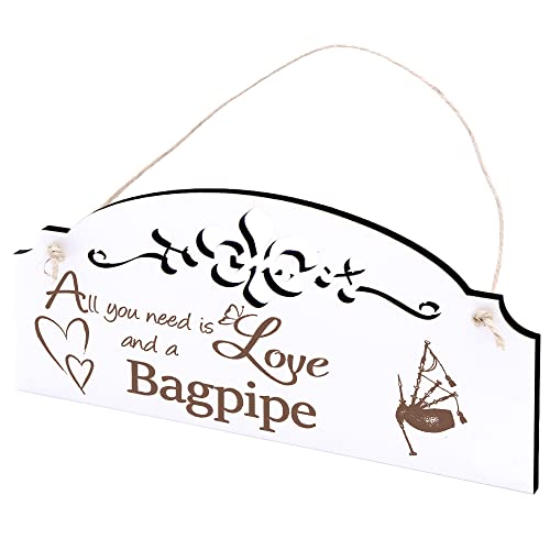 Schild Dudelsack Deko 20x10cm - All you need is Love and a Bagpipe - Holz Wanddeko Dekoration Wand