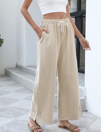 Image of Athlisan Womens Baggy Wide Leg Palazzo Pants Casual Loose Drawstring Elastic Waisted Lounge Trousers with Pockets