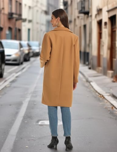 Omoone Women's Winter Wool Blend Coat Notch Lapel Mid Long Single Breasted Pea Coat Jacket Outwear4