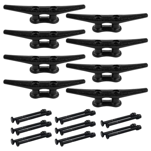 ORLANG 6 Inch Dock Cleats, Electrophoretic Coated Black Boat Cleats with Hardware, Boat Dock Cleats Rope Cleat for Boat Docks, Decks or Nautical Decor (8 Pack)