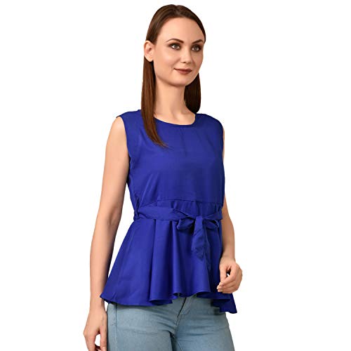 Image of Women's Sleeveless Peplum Top with Waist Tie Belt