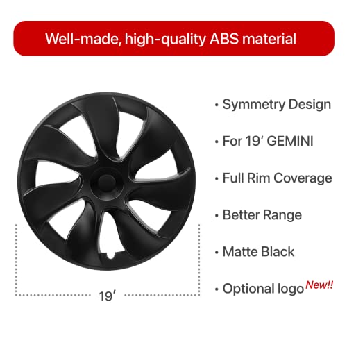 Kavanic Wheel Cover Hubcap 19 Inch Matte Black Support Logo Symmetry Design (4 Pcs) Blade Style 2020-2023 Fits Tesla Model Y Gemini Wheel Cover Replacement #TOP1